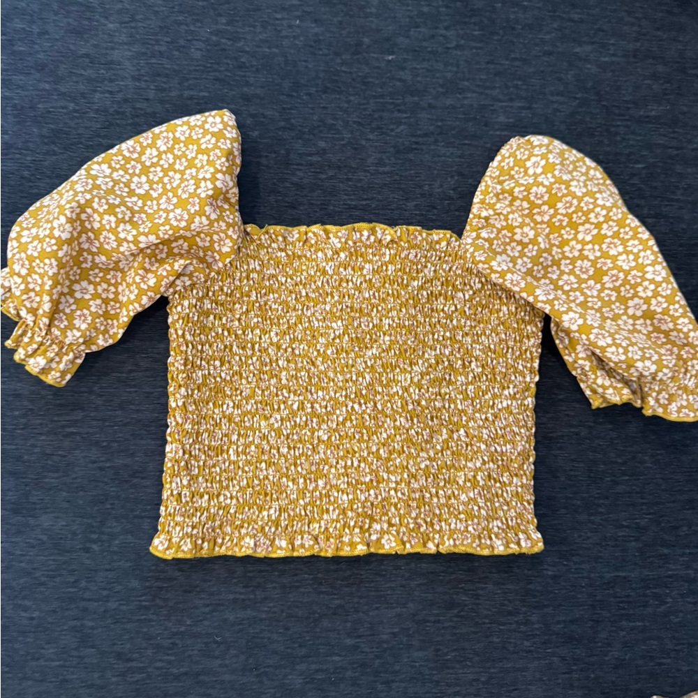 Japna girls Mustard Yellow Floral Smocked Top & Pant Set size 7 - Picture 3 of 6